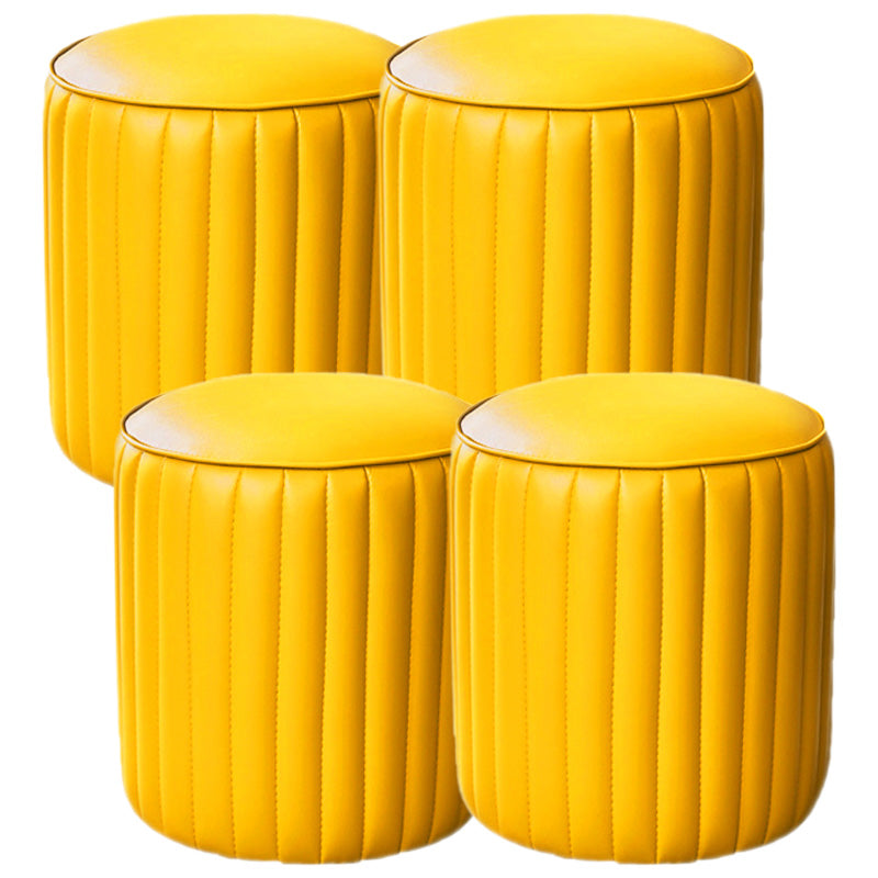 Orange Leather Solid Color Pouf Round Water Resistant Indoor Pouf Lemon Yellow 4 Piece Set Clearhalo 'furn' 'furn_ottomans_poufs' 'Furniture' 'Living Room Furniture' 'Ottomans & Poufs' 'ottomans_poufs' 5956461