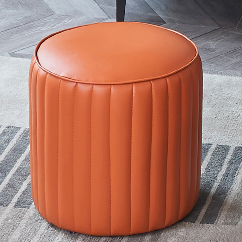 Orange Leather Solid Color Pouf Round Water Resistant Indoor Pouf Orange 1 Piece Clearhalo 'furn' 'furn_ottomans_poufs' 'Furniture' 'Living Room Furniture' 'Ottomans & Poufs' 'ottomans_poufs' 5956465