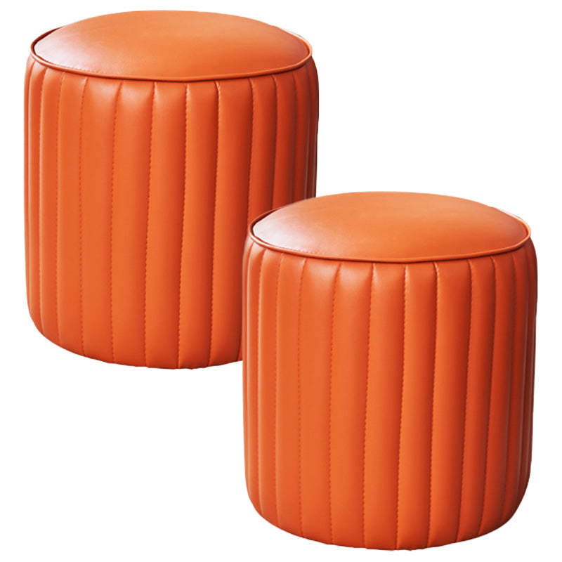 Orange Leather Solid Color Pouf Round Water Resistant Indoor Pouf Orange 2 Piece Set Clearhalo 'furn' 'furn_ottomans_poufs' 'Furniture' 'Living Room Furniture' 'Ottomans & Poufs' 'ottomans_poufs' 5956466