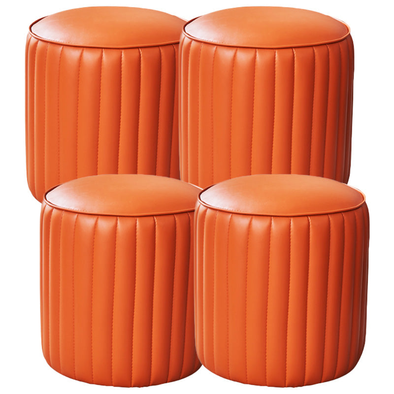 Orange Leather Solid Color Pouf Round Water Resistant Indoor Pouf Orange 4 Piece Set Clearhalo 'furn' 'furn_ottomans_poufs' 'Furniture' 'Living Room Furniture' 'Ottomans & Poufs' 'ottomans_poufs' 5956467