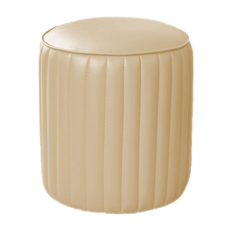 Orange Leather Solid Color Pouf Round Water Resistant Indoor Pouf Beige 1 Piece Clearhalo 'furn' 'furn_ottomans_poufs' 'Furniture' 'Living Room Furniture' 'Ottomans & Poufs' 'ottomans_poufs' 5956468