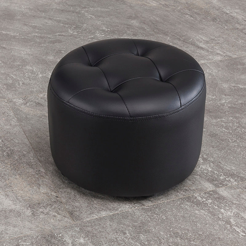 Modern Faux Leather Ottoman Plain Tufted Detail Round Footstool Ottoman Black 1 Piece Clearhalo 'furn' 'furn_ottomans_poufs' 'Furniture' 'Living Room Furniture' 'Ottomans & Poufs' 'ottomans_poufs' 5956474
