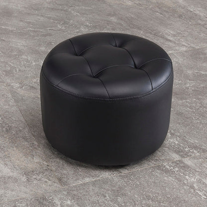 Modern Faux Leather Ottoman Plain Tufted Detail Round Footstool Ottoman Black 1 Piece Clearhalo 'furn' 'furn_ottomans_poufs' 'Furniture' 'Living Room Furniture' 'Ottomans & Poufs' 'ottomans_poufs' 5956474