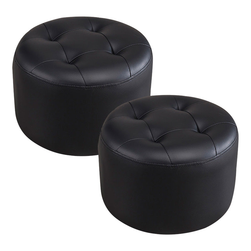 Modern Faux Leather Ottoman Plain Tufted Detail Round Footstool Ottoman Black 2 Piece Set Clearhalo 'furn' 'furn_ottomans_poufs' 'Furniture' 'Living Room Furniture' 'Ottomans & Poufs' 'ottomans_poufs' 5956475