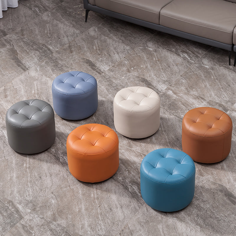 Modern Faux Leather Ottoman Plain Tufted Detail Round Footstool Ottoman Clearhalo 'furn' 'furn_ottomans_poufs' 'Furniture' 'Living Room Furniture' 'Ottomans & Poufs' 'ottomans_poufs' 5956476