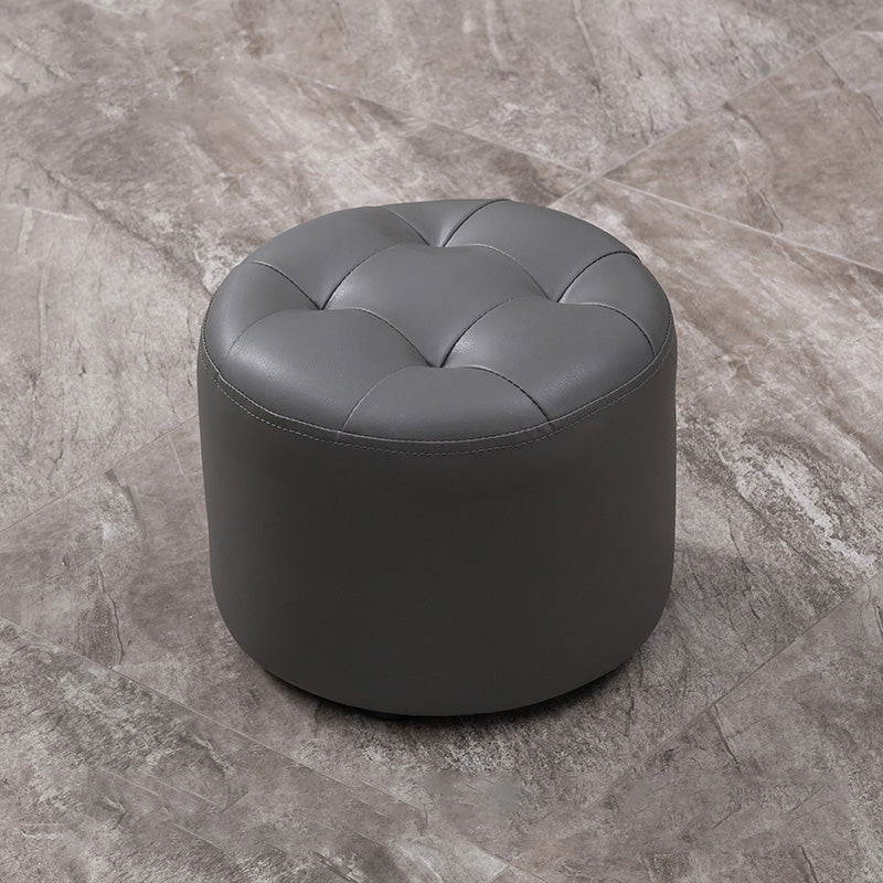 Modern Faux Leather Ottoman Plain Tufted Detail Round Footstool Ottoman Clearhalo 'furn' 'furn_ottomans_poufs' 'Furniture' 'Living Room Furniture' 'Ottomans & Poufs' 'ottomans_poufs' 5956477