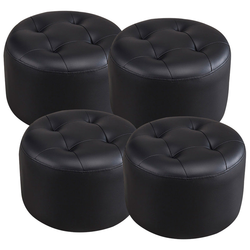 Modern Faux Leather Ottoman Plain Tufted Detail Round Footstool Ottoman Black 4 Piece Set Clearhalo 'furn' 'furn_ottomans_poufs' 'Furniture' 'Living Room Furniture' 'Ottomans & Poufs' 'ottomans_poufs' 5956478