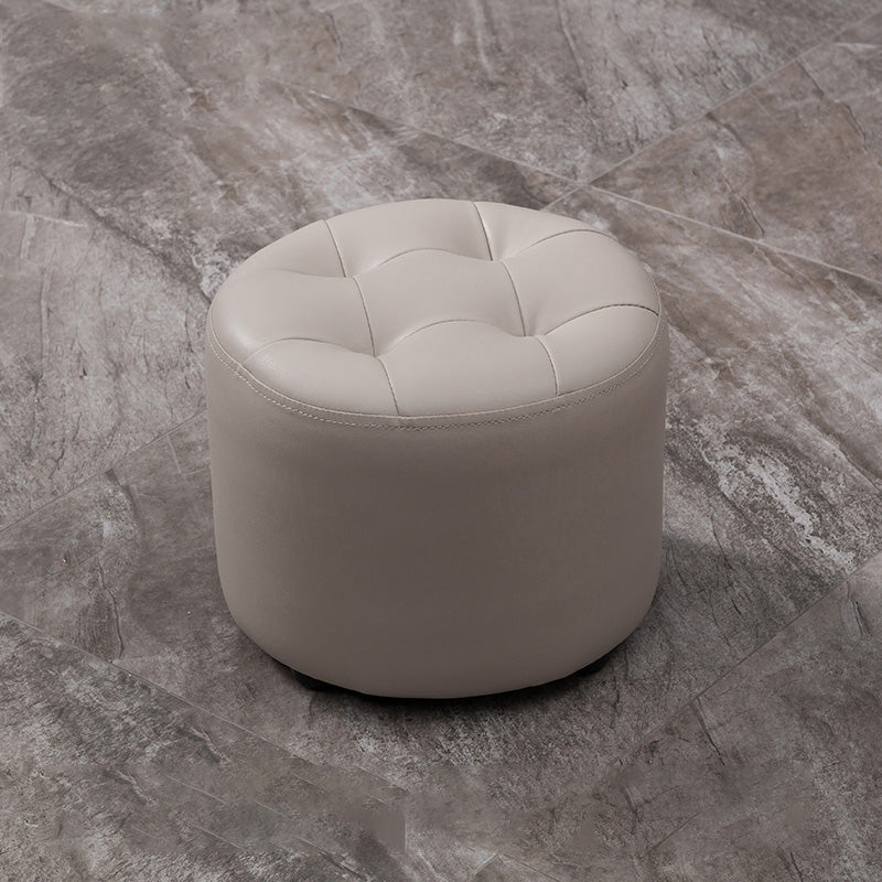 Modern Faux Leather Ottoman Plain Tufted Detail Round Footstool Ottoman Grey 1 Piece Clearhalo 'furn' 'furn_ottomans_poufs' 'Furniture' 'Living Room Furniture' 'Ottomans & Poufs' 'ottomans_poufs' 5956479