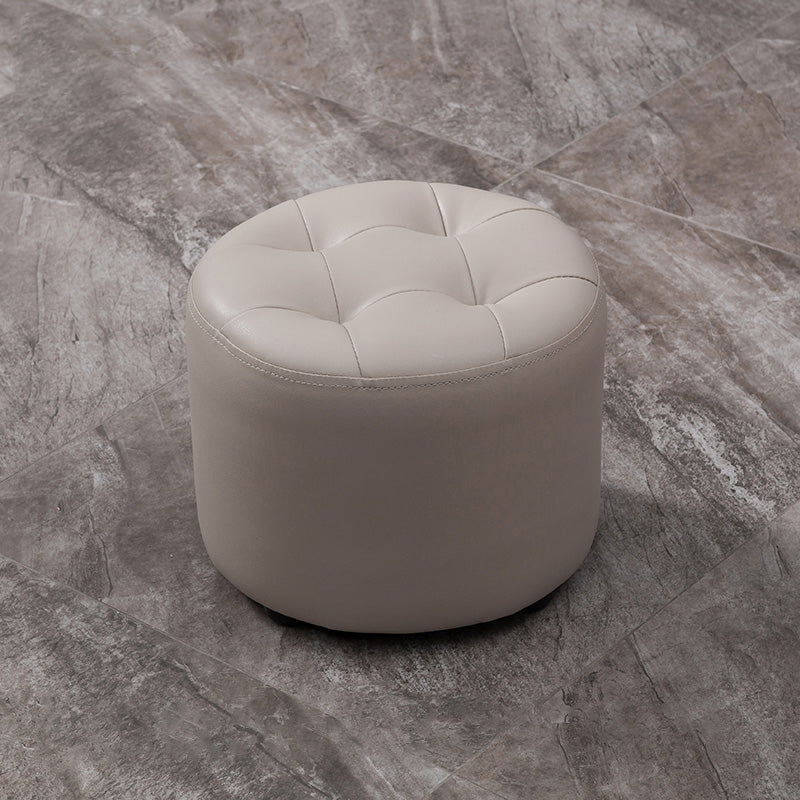 Modern Faux Leather Ottoman Plain Tufted Detail Round Footstool Ottoman Clearhalo 'furn' 'furn_ottomans_poufs' 'Furniture' 'Living Room Furniture' 'Ottomans & Poufs' 'ottomans_poufs' 5956480