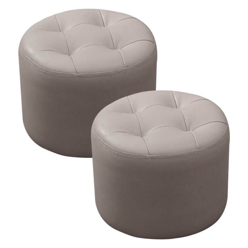Modern Faux Leather Ottoman Plain Tufted Detail Round Footstool Ottoman Grey 2 Piece Set Clearhalo 'furn' 'furn_ottomans_poufs' 'Furniture' 'Living Room Furniture' 'Ottomans & Poufs' 'ottomans_poufs' 5956482