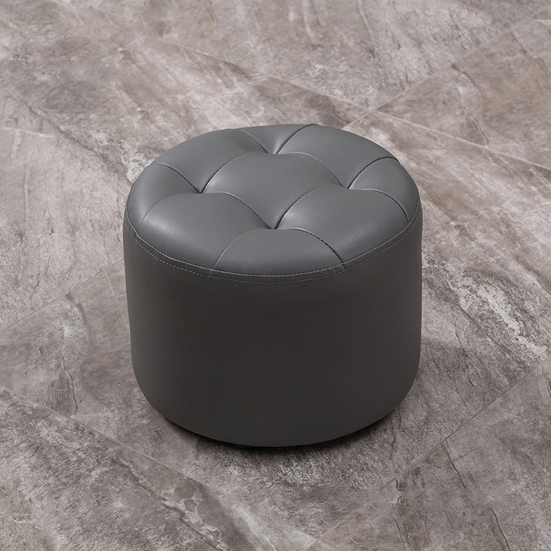 Modern Faux Leather Ottoman Plain Tufted Detail Round Footstool Ottoman Dark Gray 1 Piece Clearhalo 'furn' 'furn_ottomans_poufs' 'Furniture' 'Living Room Furniture' 'Ottomans & Poufs' 'ottomans_poufs' 5956486
