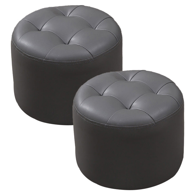 Modern Faux Leather Ottoman Plain Tufted Detail Round Footstool Ottoman Dark Gray 2 Piece Set Clearhalo 'furn' 'furn_ottomans_poufs' 'Furniture' 'Living Room Furniture' 'Ottomans & Poufs' 'ottomans_poufs' 5956487