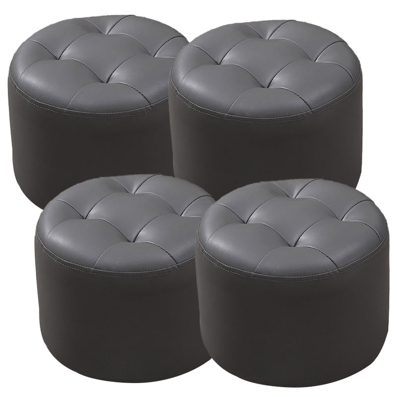 Modern Faux Leather Ottoman Plain Tufted Detail Round Footstool Ottoman Dark Gray 4 Piece Set Clearhalo 'furn' 'furn_ottomans_poufs' 'Furniture' 'Living Room Furniture' 'Ottomans & Poufs' 'ottomans_poufs' 5956489