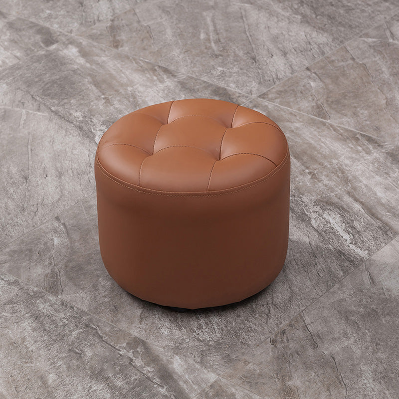 Modern Faux Leather Ottoman Plain Tufted Detail Round Footstool Ottoman Brown 1 Piece Clearhalo 'furn' 'furn_ottomans_poufs' 'Furniture' 'Living Room Furniture' 'Ottomans & Poufs' 'ottomans_poufs' 5956492