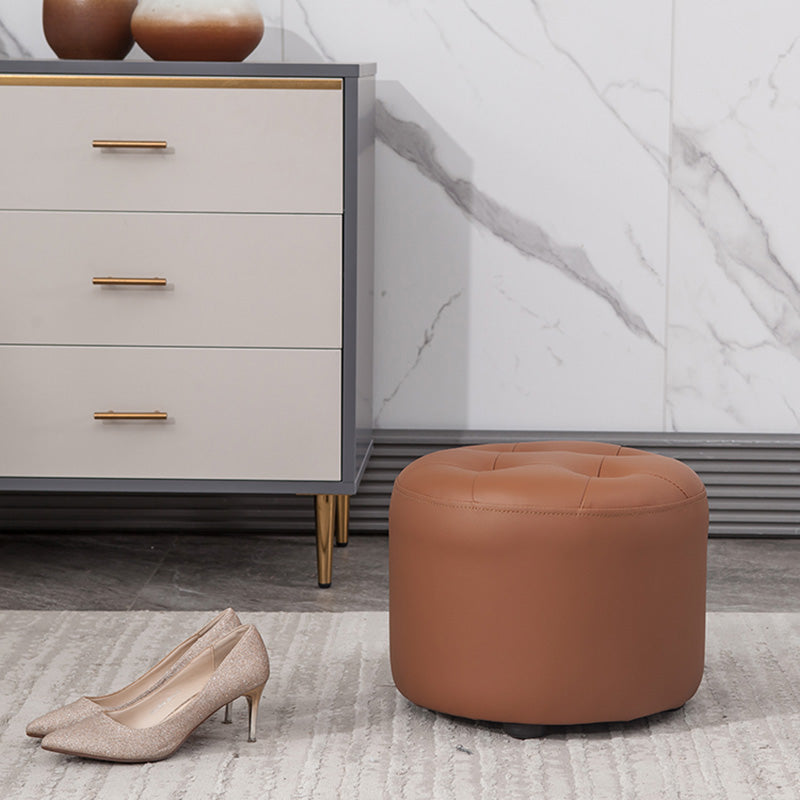 Modern Faux Leather Ottoman Plain Tufted Detail Round Footstool Ottoman Clearhalo 'furn' 'furn_ottomans_poufs' 'Furniture' 'Living Room Furniture' 'Ottomans & Poufs' 'ottomans_poufs' 5956493