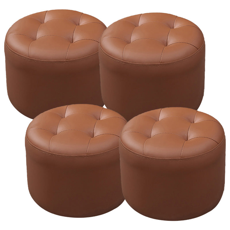 Modern Faux Leather Ottoman Plain Tufted Detail Round Footstool Ottoman Brown 4 Piece Set Clearhalo 'furn' 'furn_ottomans_poufs' 'Furniture' 'Living Room Furniture' 'Ottomans & Poufs' 'ottomans_poufs' 5956495