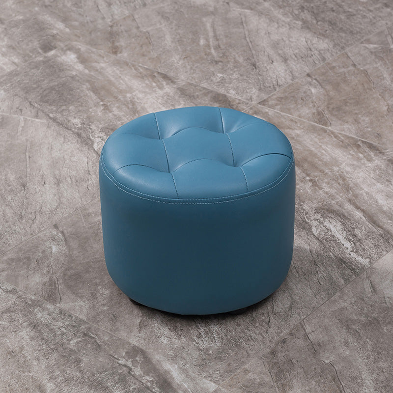 Modern Faux Leather Ottoman Plain Tufted Detail Round Footstool Ottoman Blue 1 Piece Clearhalo 'furn' 'furn_ottomans_poufs' 'Furniture' 'Living Room Furniture' 'Ottomans & Poufs' 'ottomans_poufs' 5956497