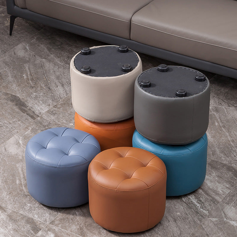 Modern Faux Leather Ottoman Plain Tufted Detail Round Footstool Ottoman Clearhalo 'furn' 'furn_ottomans_poufs' 'Furniture' 'Living Room Furniture' 'Ottomans & Poufs' 'ottomans_poufs' 5956498