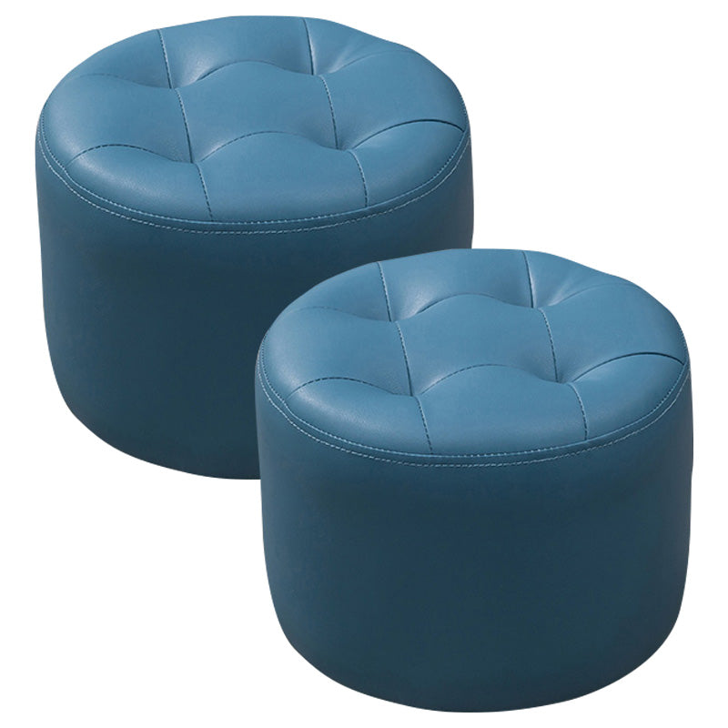 Modern Faux Leather Ottoman Plain Tufted Detail Round Footstool Ottoman Blue 2 Piece Set Clearhalo 'furn' 'furn_ottomans_poufs' 'Furniture' 'Living Room Furniture' 'Ottomans & Poufs' 'ottomans_poufs' 5956499