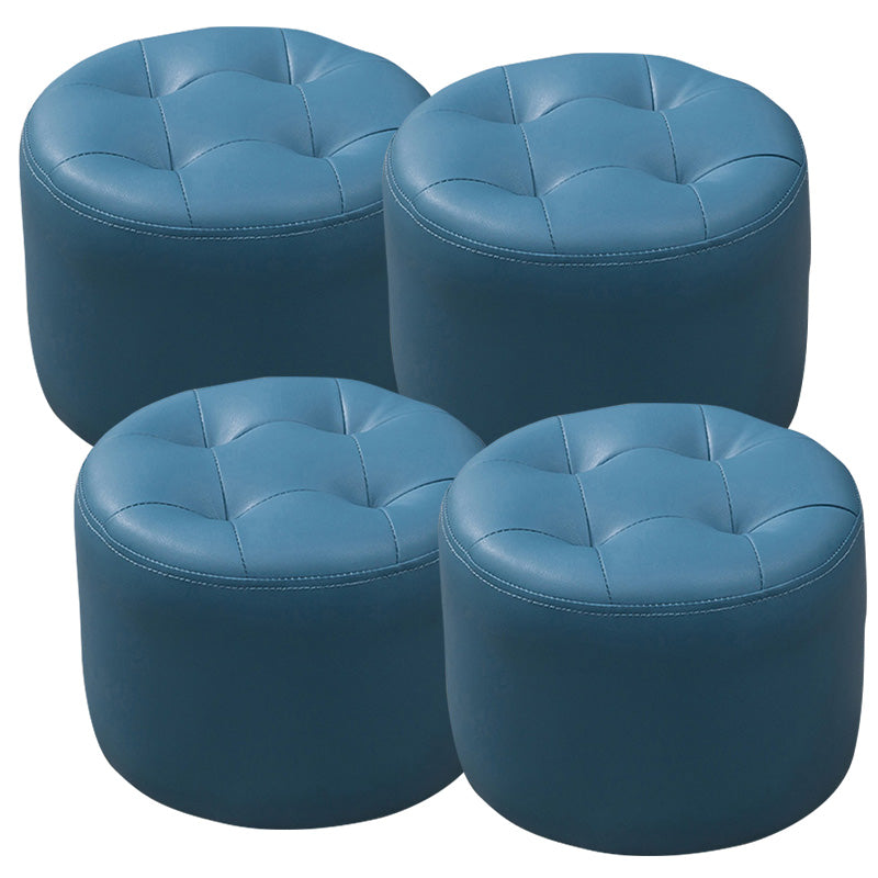 Modern Faux Leather Ottoman Plain Tufted Detail Round Footstool Ottoman Blue 4 Piece Set Clearhalo 'furn' 'furn_ottomans_poufs' 'Furniture' 'Living Room Furniture' 'Ottomans & Poufs' 'ottomans_poufs' 5956500