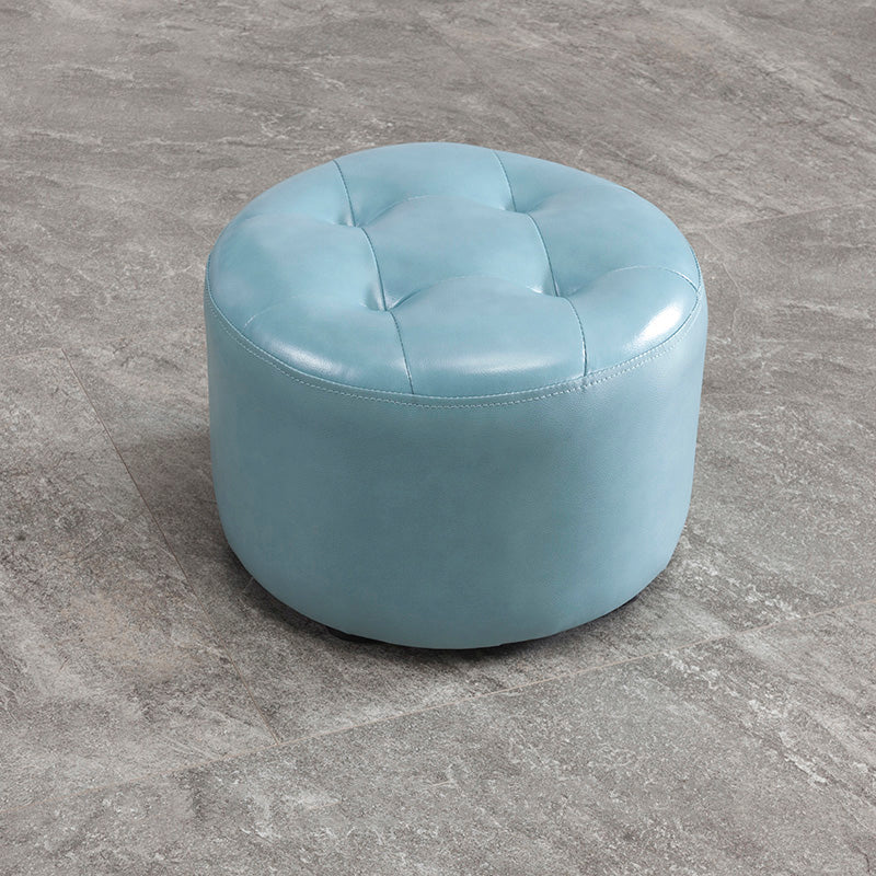 Modern Faux Leather Ottoman Plain Tufted Detail Round Footstool Ottoman Light Blue 1 Piece Clearhalo 'furn' 'furn_ottomans_poufs' 'Furniture' 'Living Room Furniture' 'Ottomans & Poufs' 'ottomans_poufs' 5956501