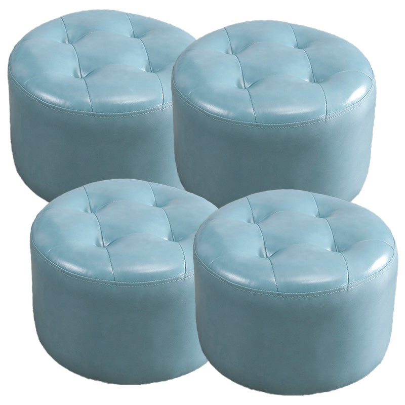 Modern Faux Leather Ottoman Plain Tufted Detail Round Footstool Ottoman Light Blue 4 Piece Set Clearhalo 'furn' 'furn_ottomans_poufs' 'Furniture' 'Living Room Furniture' 'Ottomans & Poufs' 'ottomans_poufs' 5956503