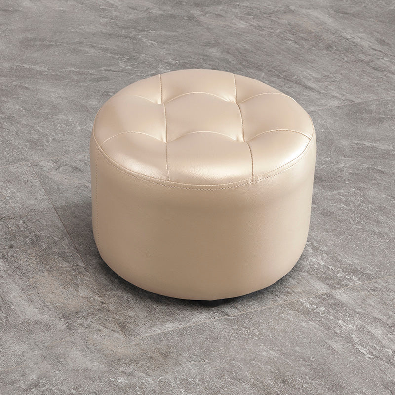 Modern Faux Leather Ottoman Plain Tufted Detail Round Footstool Ottoman Champagne 1 Piece Clearhalo 'furn' 'furn_ottomans_poufs' 'Furniture' 'Living Room Furniture' 'Ottomans & Poufs' 'ottomans_poufs' 5956504