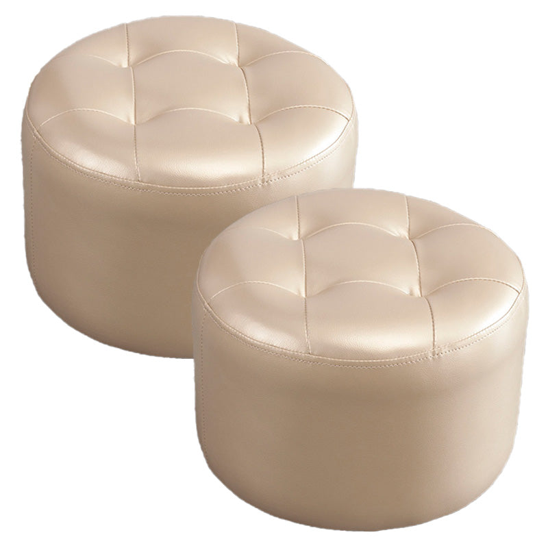 Modern Faux Leather Ottoman Plain Tufted Detail Round Footstool Ottoman Champagne 2 Piece Set Clearhalo 'furn' 'furn_ottomans_poufs' 'Furniture' 'Living Room Furniture' 'Ottomans & Poufs' 'ottomans_poufs' 5956505