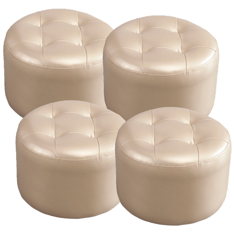 Modern Faux Leather Ottoman Plain Tufted Detail Round Footstool Ottoman Champagne 4 Piece Set Clearhalo 'furn' 'furn_ottomans_poufs' 'Furniture' 'Living Room Furniture' 'Ottomans & Poufs' 'ottomans_poufs' 5956506