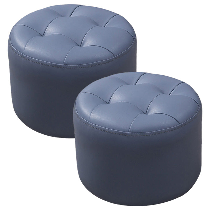 Modern Faux Leather Ottoman Plain Tufted Detail Round Footstool Ottoman Royal Blue 2 Piece Set Clearhalo 'furn' 'furn_ottomans_poufs' 'Furniture' 'Living Room Furniture' 'Ottomans & Poufs' 'ottomans_poufs' 5956508