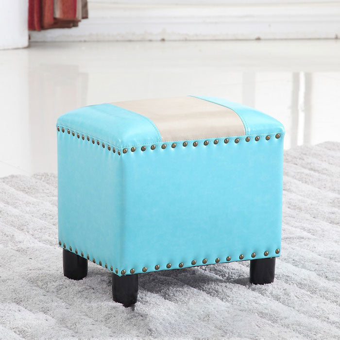 Modern Leather Standard Rectangle Nail Decoration Indoor Standard Gray Light Blue 1 Piece Clearhalo 'furn' 'furn_ottomans_poufs' 'Furniture' 'Living Room Furniture' 'Ottomans & Poufs' 'ottomans_poufs' 5957446
