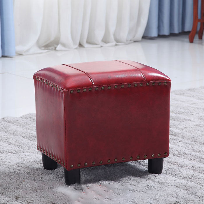 Modern Leather Standard Rectangle Nail Decoration Indoor Standard Rust Red 1 Piece Clearhalo 'furn' 'furn_ottomans_poufs' 'Furniture' 'Living Room Furniture' 'Ottomans & Poufs' 'ottomans_poufs' 5957449