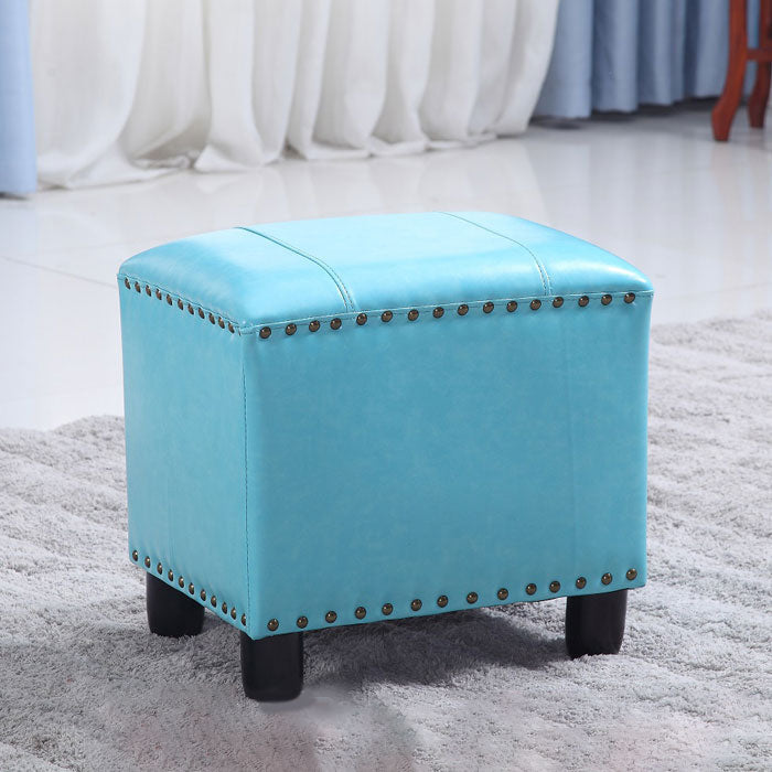Modern Leather Standard Rectangle Nail Decoration Indoor Standard Blue 1 Piece Clearhalo 'furn' 'furn_ottomans_poufs' 'Furniture' 'Living Room Furniture' 'Ottomans & Poufs' 'ottomans_poufs' 5957451