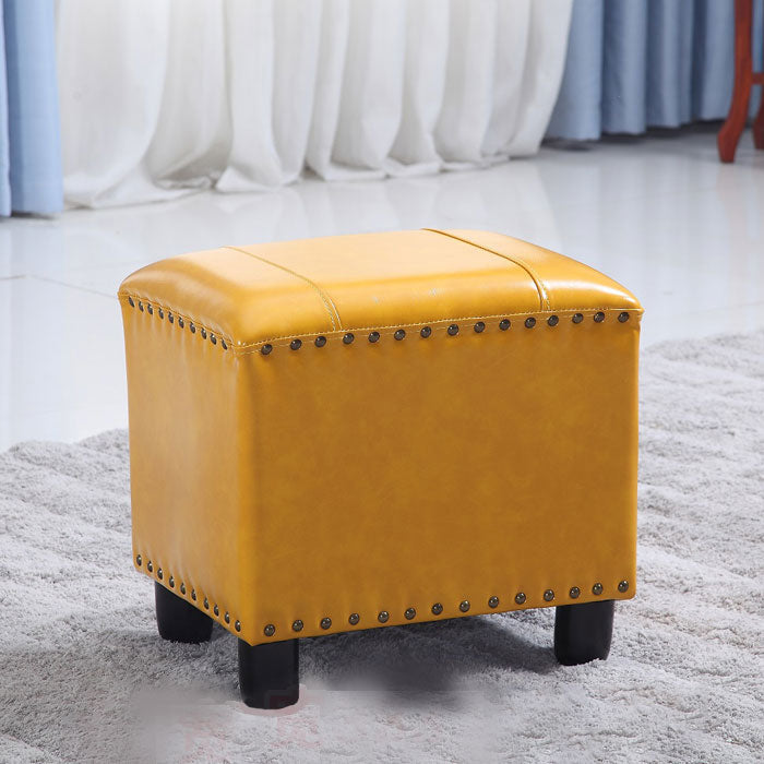 Modern Leather Standard Rectangle Nail Decoration Indoor Standard Yellow 1 Piece Clearhalo 'furn' 'furn_ottomans_poufs' 'Furniture' 'Living Room Furniture' 'Ottomans & Poufs' 'ottomans_poufs' 5957453