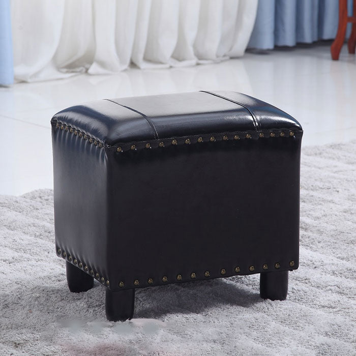 Modern Leather Standard Rectangle Nail Decoration Indoor Standard Black 1 Piece Clearhalo 'furn' 'furn_ottomans_poufs' 'Furniture' 'Living Room Furniture' 'Ottomans & Poufs' 'ottomans_poufs' 5957455