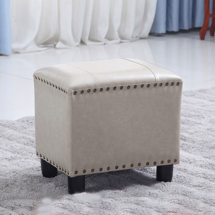 Modern Leather Standard Rectangle Nail Decoration Indoor Standard Grey 1 Piece Clearhalo 'furn' 'furn_ottomans_poufs' 'Furniture' 'Living Room Furniture' 'Ottomans & Poufs' 'ottomans_poufs' 5957458