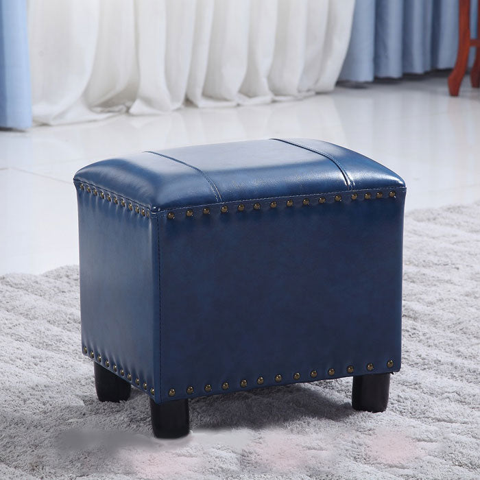 Modern Leather Standard Rectangle Nail Decoration Indoor Standard Peacock Blue 1 Piece Clearhalo 'furn' 'furn_ottomans_poufs' 'Furniture' 'Living Room Furniture' 'Ottomans & Poufs' 'ottomans_poufs' 5957460