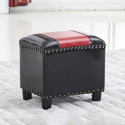 Modern Leather Standard Rectangle Nail Decoration Indoor Standard Matte Black 1 Piece Clearhalo 'furn' 'furn_ottomans_poufs' 'Furniture' 'Living Room Furniture' 'Ottomans & Poufs' 'ottomans_poufs' 5957463