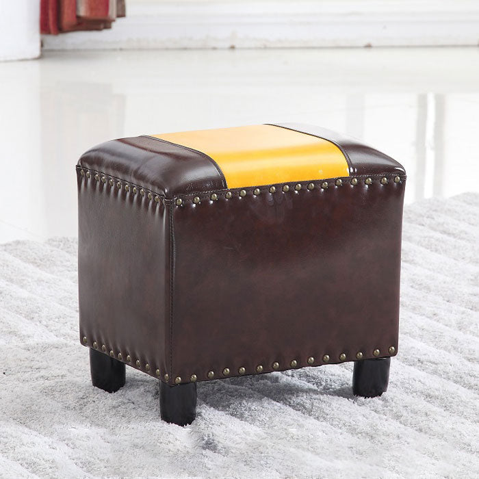 Modern Leather Standard Rectangle Nail Decoration Indoor Standard Dark Coffee 1 Piece Clearhalo 'furn' 'furn_ottomans_poufs' 'Furniture' 'Living Room Furniture' 'Ottomans & Poufs' 'ottomans_poufs' 5957466