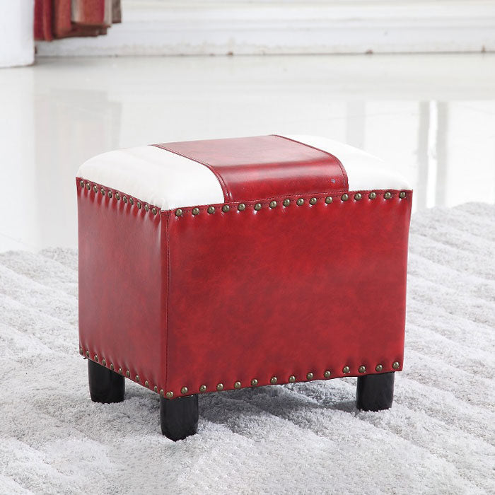 Modern Leather Standard Rectangle Nail Decoration Indoor Standard Red 1 Piece Clearhalo 'furn' 'furn_ottomans_poufs' 'Furniture' 'Living Room Furniture' 'Ottomans & Poufs' 'ottomans_poufs' 5957468
