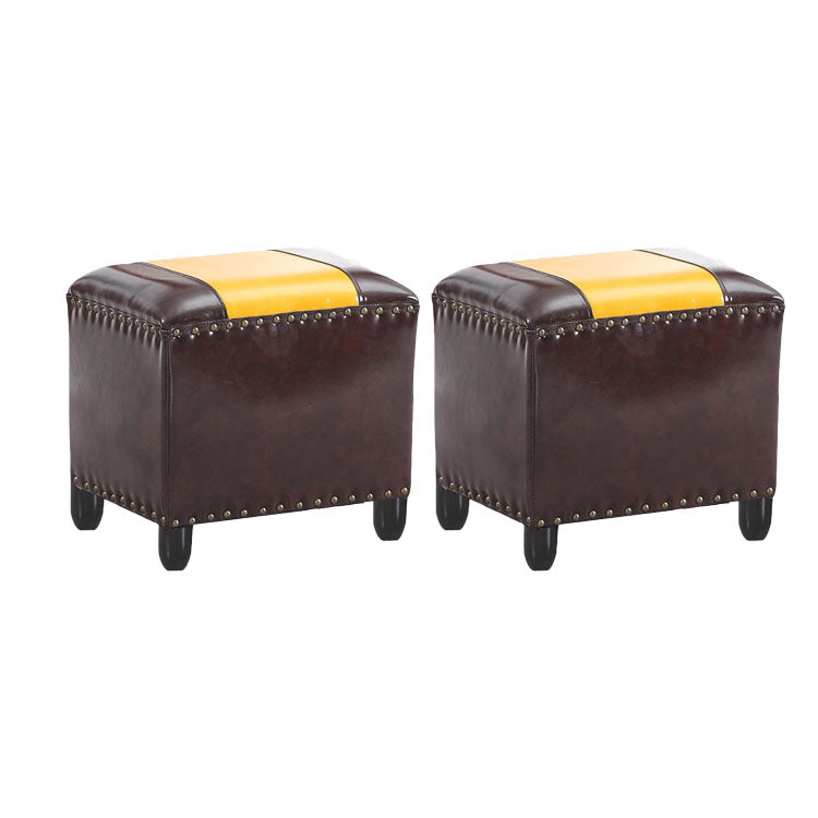 Modern Leather Standard Rectangle Nail Decoration Indoor Standard Dark Coffee 2 Piece Set Clearhalo 'furn' 'furn_ottomans_poufs' 'Furniture' 'Living Room Furniture' 'Ottomans & Poufs' 'ottomans_poufs' 5957469
