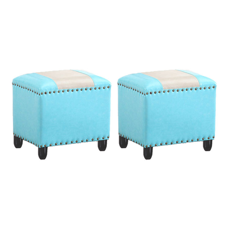 Modern Leather Standard Rectangle Nail Decoration Indoor Standard Gray Light Blue 2 Piece Set Clearhalo 'furn' 'furn_ottomans_poufs' 'Furniture' 'Living Room Furniture' 'Ottomans & Poufs' 'ottomans_poufs' 5957470