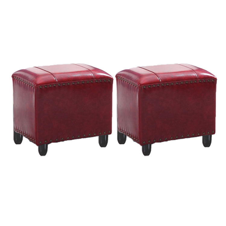 Modern Leather Standard Rectangle Nail Decoration Indoor Standard Rust Red 2 Piece Set Clearhalo 'furn' 'furn_ottomans_poufs' 'Furniture' 'Living Room Furniture' 'Ottomans & Poufs' 'ottomans_poufs' 5957472