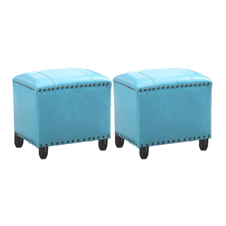 Modern Leather Standard Rectangle Nail Decoration Indoor Standard Blue 2 Piece Set Clearhalo 'furn' 'furn_ottomans_poufs' 'Furniture' 'Living Room Furniture' 'Ottomans & Poufs' 'ottomans_poufs' 5957473