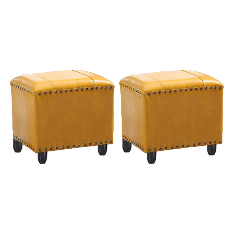 Modern Leather Standard Rectangle Nail Decoration Indoor Standard Yellow 2 Piece Set Clearhalo 'furn' 'furn_ottomans_poufs' 'Furniture' 'Living Room Furniture' 'Ottomans & Poufs' 'ottomans_poufs' 5957474