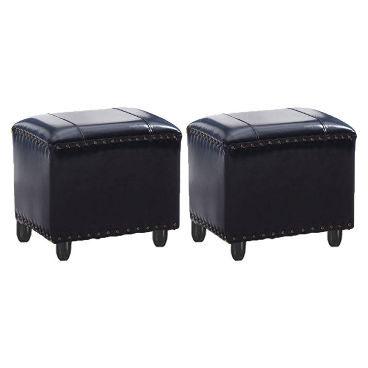 Modern Leather Standard Rectangle Nail Decoration Indoor Standard Black 2 Piece Set Clearhalo 'furn' 'furn_ottomans_poufs' 'Furniture' 'Living Room Furniture' 'Ottomans & Poufs' 'ottomans_poufs' 5957475