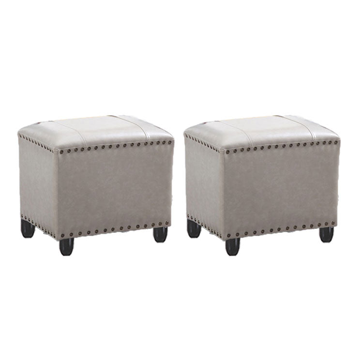 Modern Leather Standard Rectangle Nail Decoration Indoor Standard Grey 2 Piece Set Clearhalo 'furn' 'furn_ottomans_poufs' 'Furniture' 'Living Room Furniture' 'Ottomans & Poufs' 'ottomans_poufs' 5957476