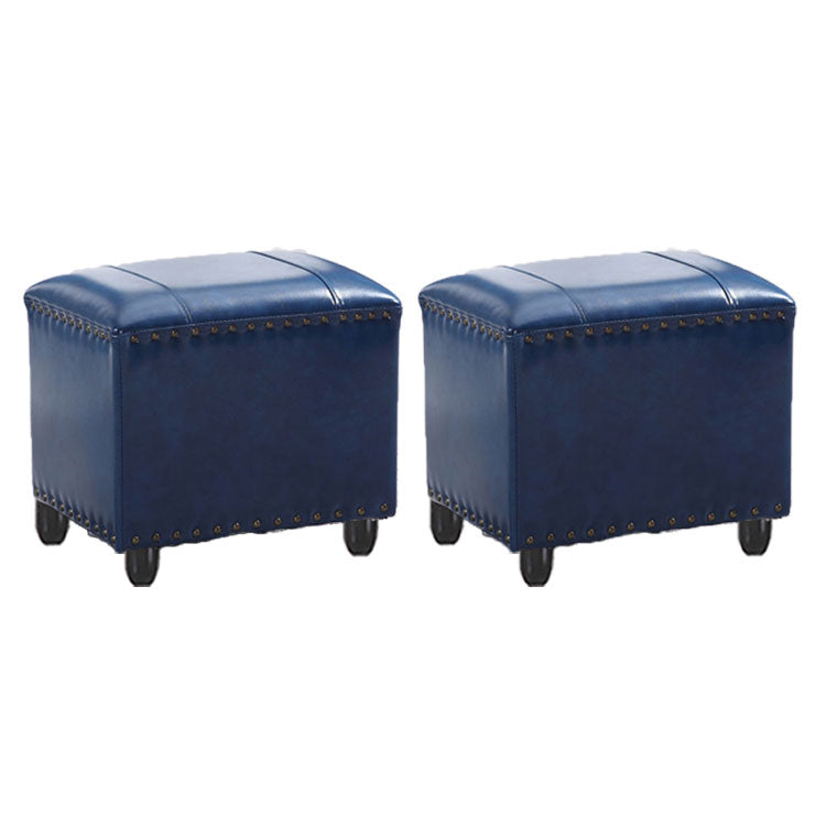 Modern Leather Standard Rectangle Nail Decoration Indoor Standard Peacock Blue 2 Piece Set Clearhalo 'furn' 'furn_ottomans_poufs' 'Furniture' 'Living Room Furniture' 'Ottomans & Poufs' 'ottomans_poufs' 5957477