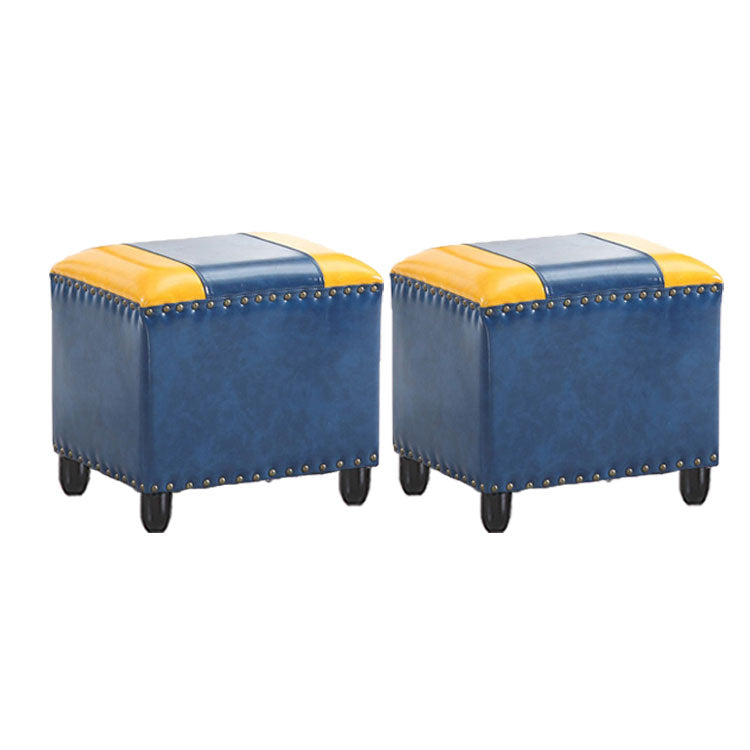Modern Leather Standard Rectangle Nail Decoration Indoor Standard Sky Blue 2 Piece Set Clearhalo 'furn' 'furn_ottomans_poufs' 'Furniture' 'Living Room Furniture' 'Ottomans & Poufs' 'ottomans_poufs' 5957478
