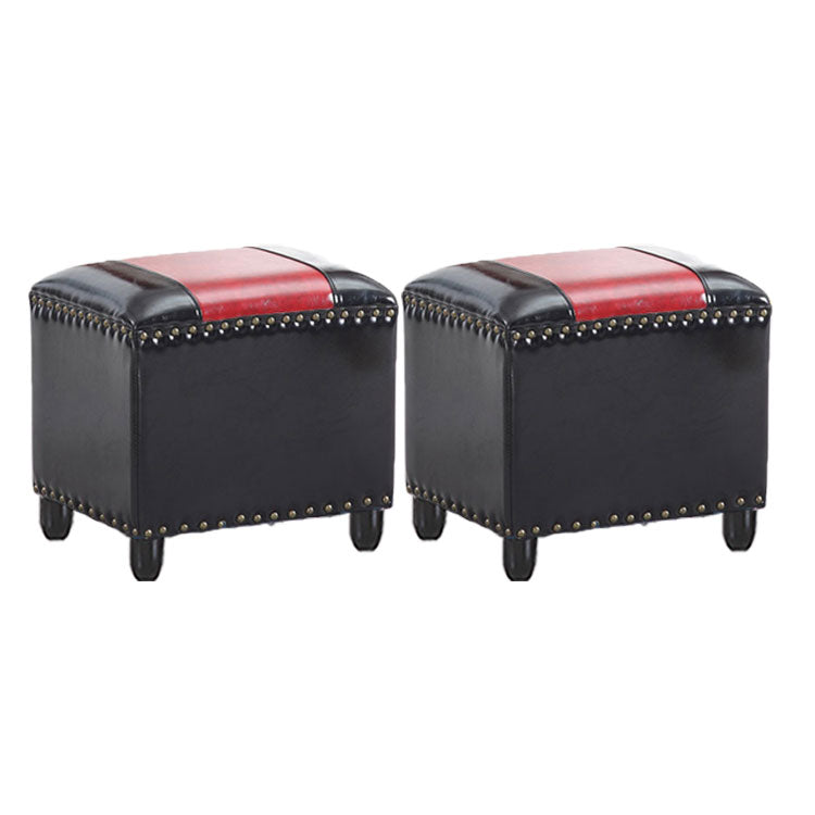 Modern Leather Standard Rectangle Nail Decoration Indoor Standard Matte Black 2 Piece Set Clearhalo 'furn' 'furn_ottomans_poufs' 'Furniture' 'Living Room Furniture' 'Ottomans & Poufs' 'ottomans_poufs' 5957479